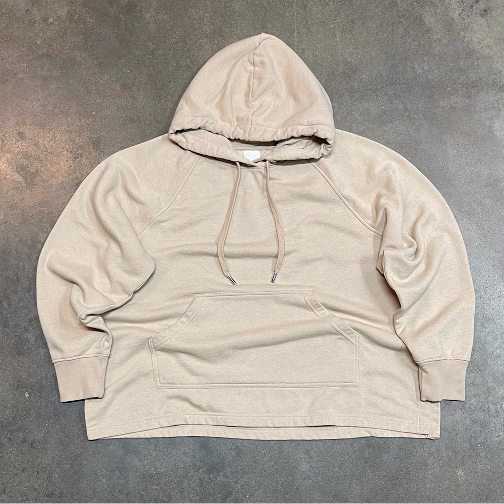 H&M Basics Blank Boxy Beige Drawstring Pullover Hoodie